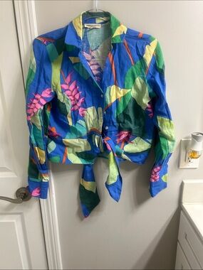 Christian Siriano Colorful Abstract Print Shirt - Blue, Green & Yellow